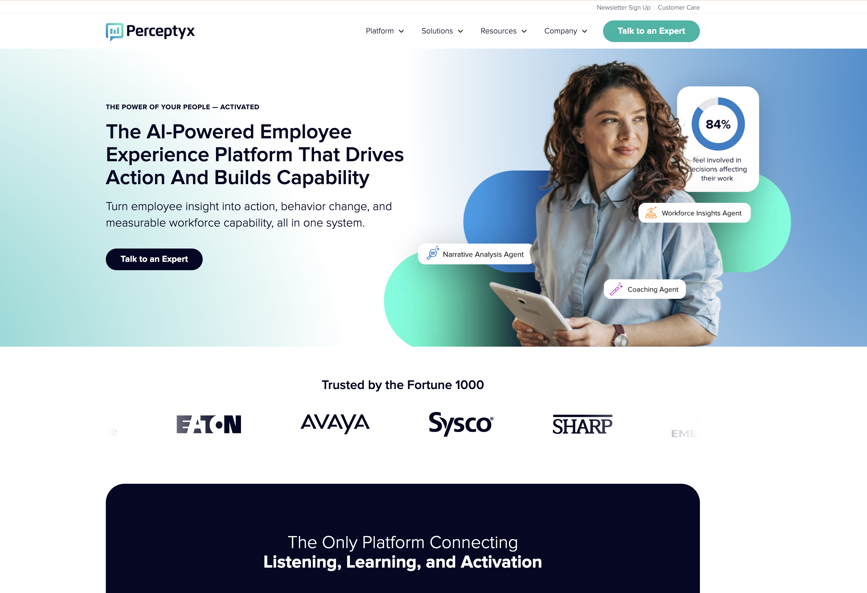 Perceptyx homepage for the AI-powered employee experience platform
